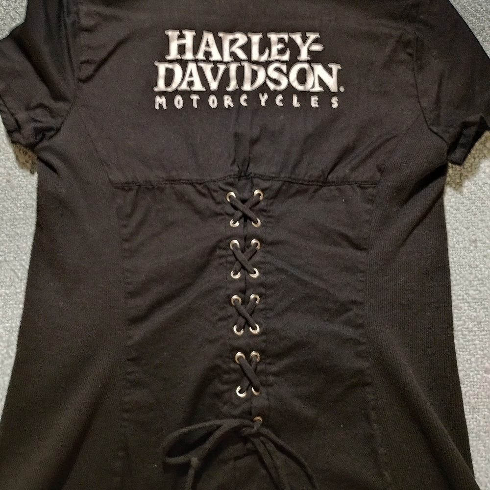 Harley Davidson Black Short Sleeve Zip-Up Shirt - Picture 7 of 7